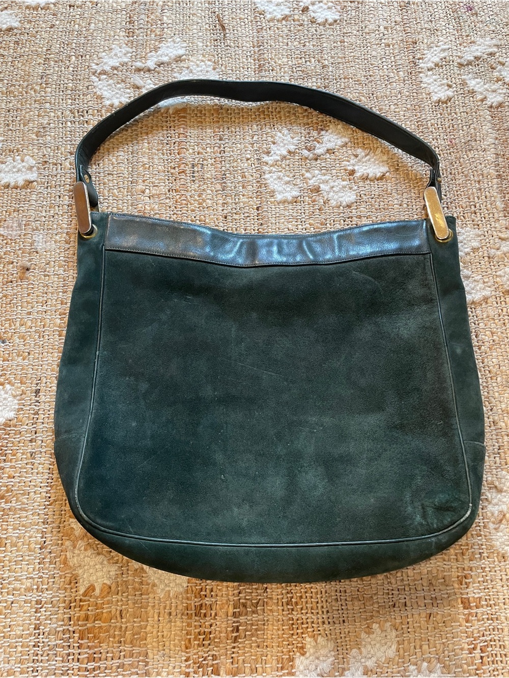 Vintage Dark Green Leather Suede Susan Gail Hobo Shoulder Bag